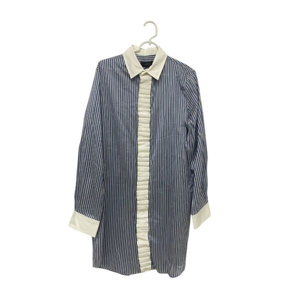 Zara  Stefano Pilati Women Dress M Blue Striped Placket Long Sleeve 9078/702 NWT - Picture 2 of 11